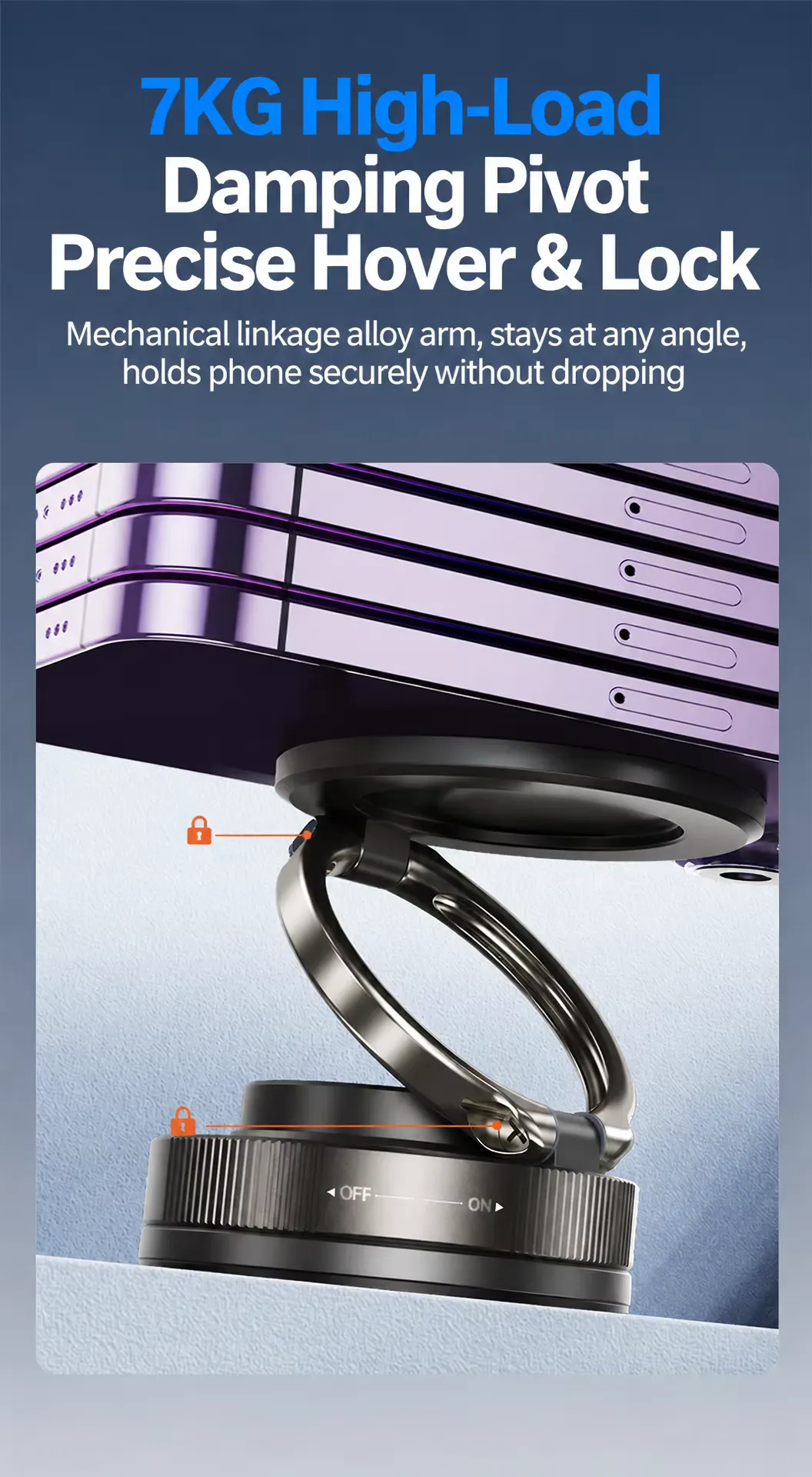 Adjustable 360 rotation vacuum magnetic car phone holder vacuum, detail picture