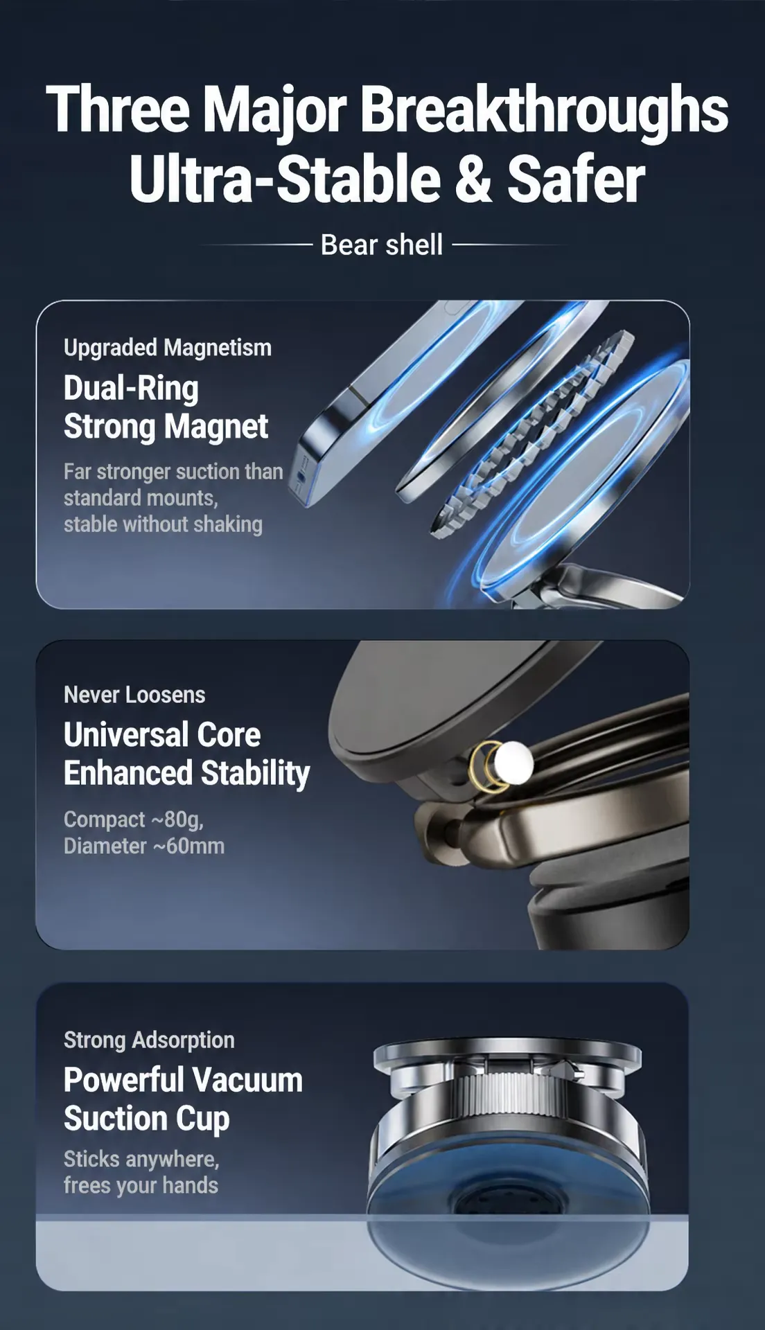 Adjustable 360 rotation vacuum magnetic car phone holder vacuum, detail picture
