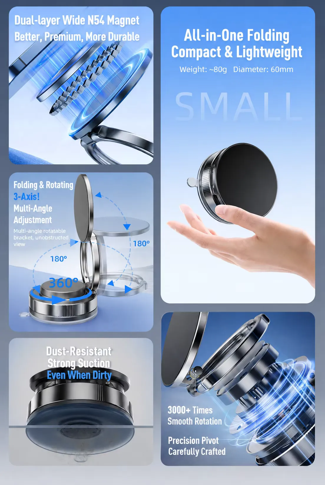 Adjustable 360 rotation vacuum magnetic car phone holder vacuum, detail picture