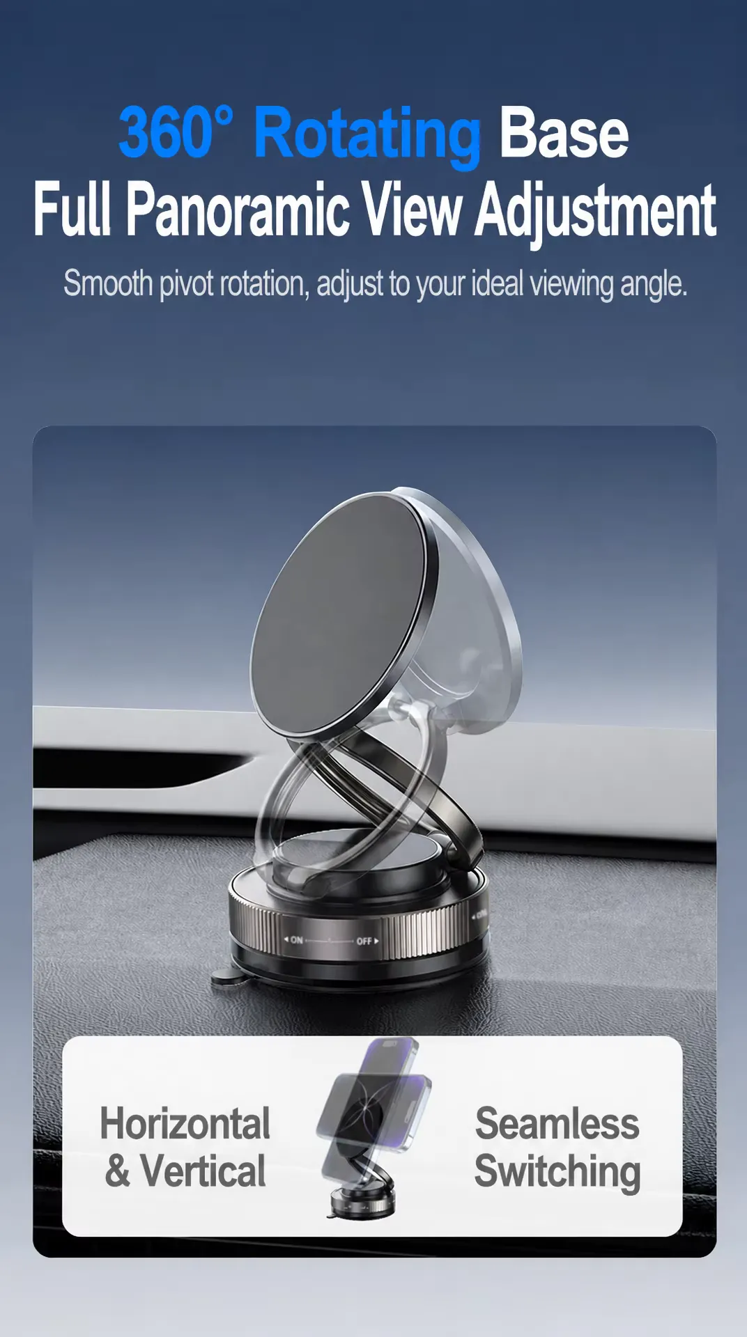 Adjustable 360 rotation vacuum magnetic car phone holder vacuum, detail picture