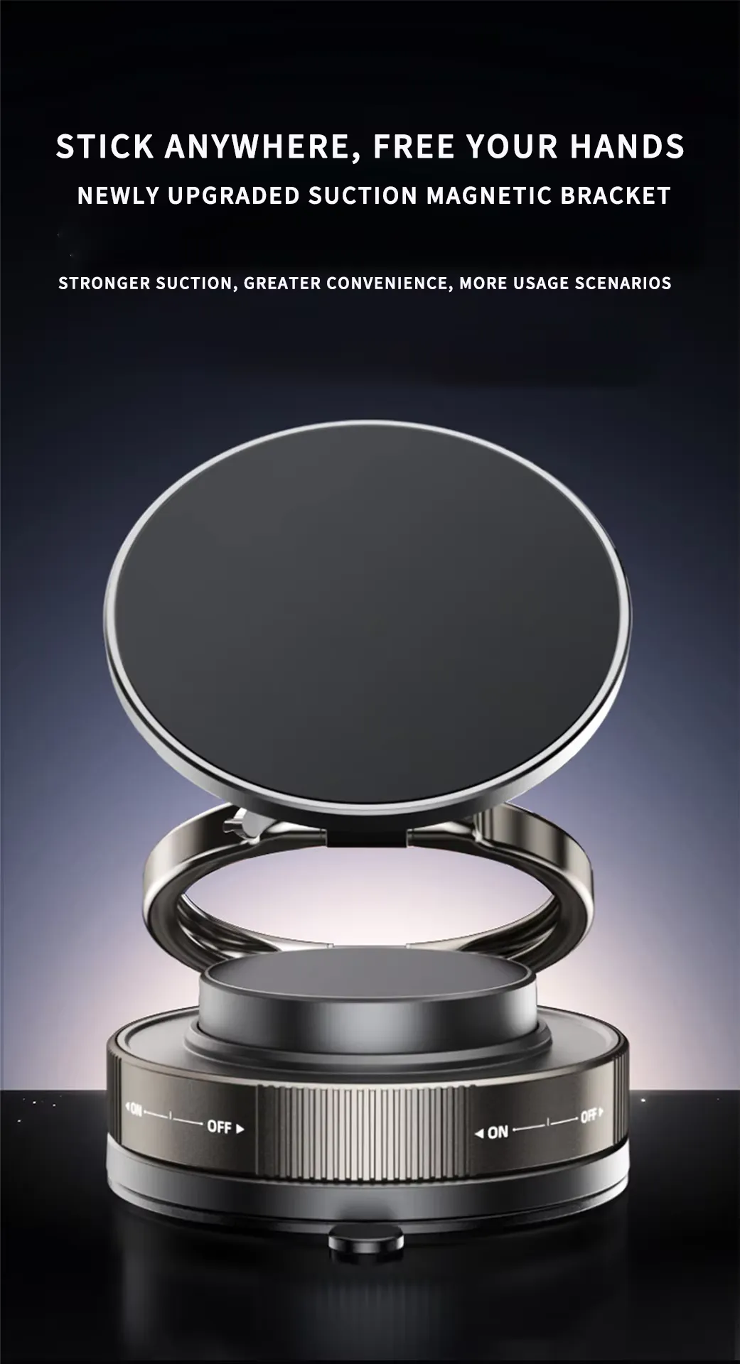 Adjustable 360 rotation vacuum magnetic car phone holder vacuum, detail picture