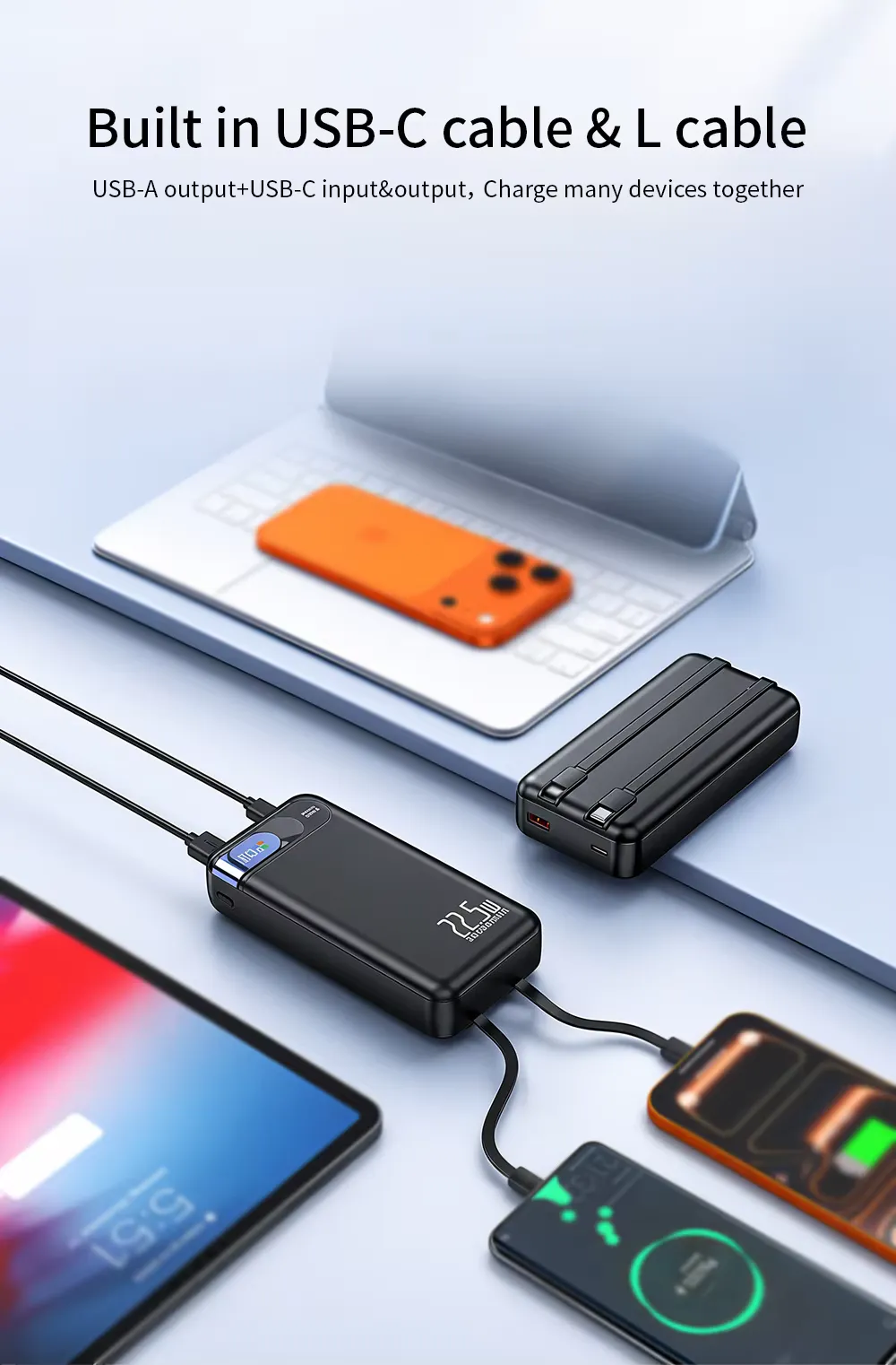 PD 22.5W charge power bank 20000mAh fast charging built, detail picture