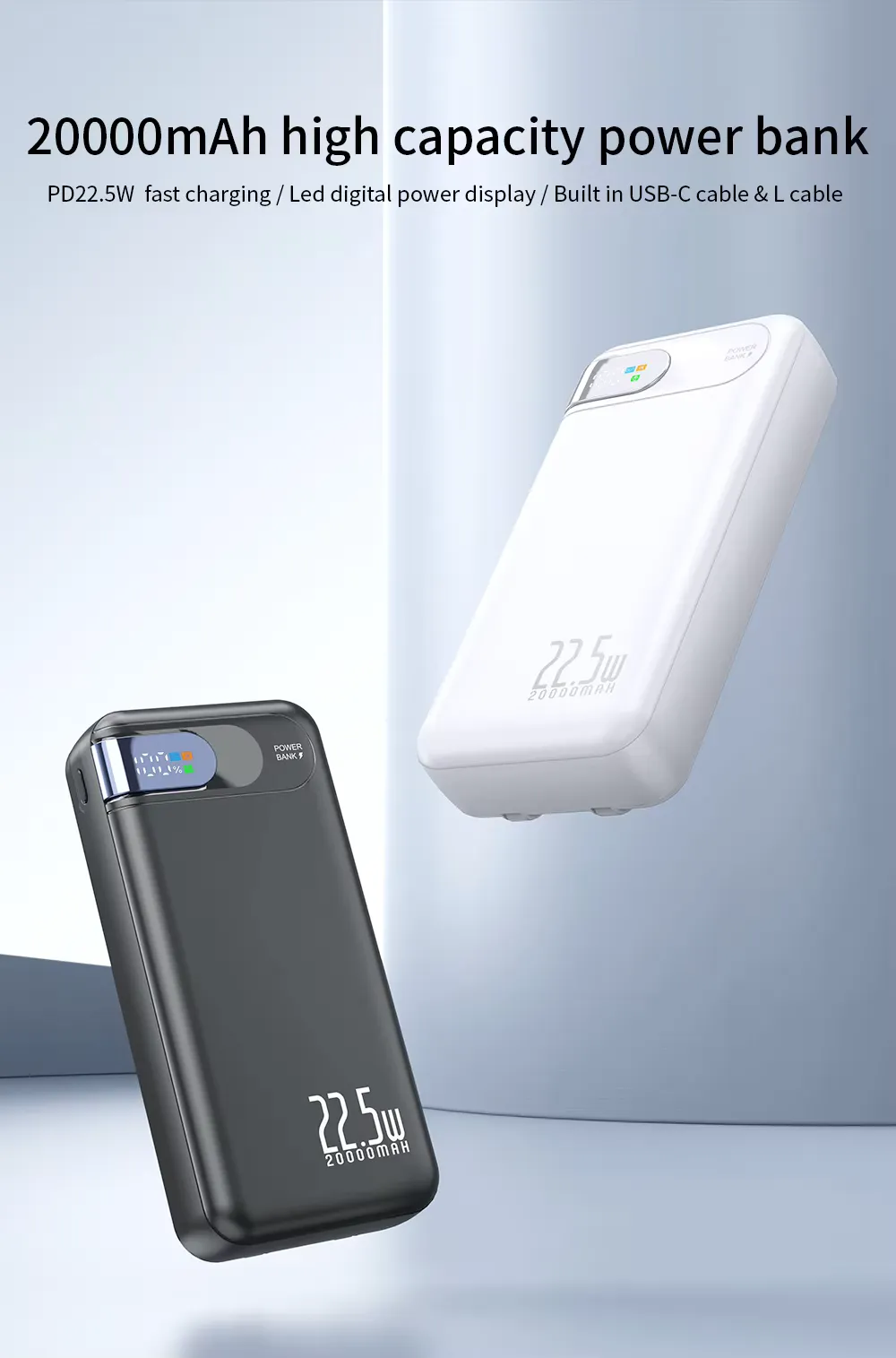 PD 22.5W charge power bank 20000mAh fast charging built, detail picture