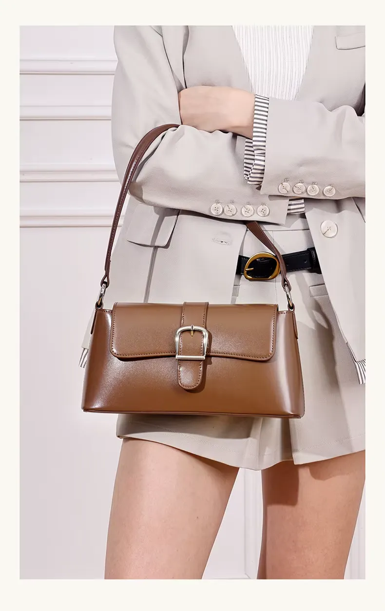 Women underarm shoulder bag style genuine leather sleek flap handbag, detail picture