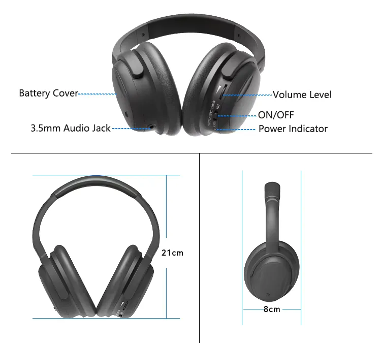 Hybrid ANC over-ear headphones Bluetooth 5.3 wireless headset hifi, detail picture