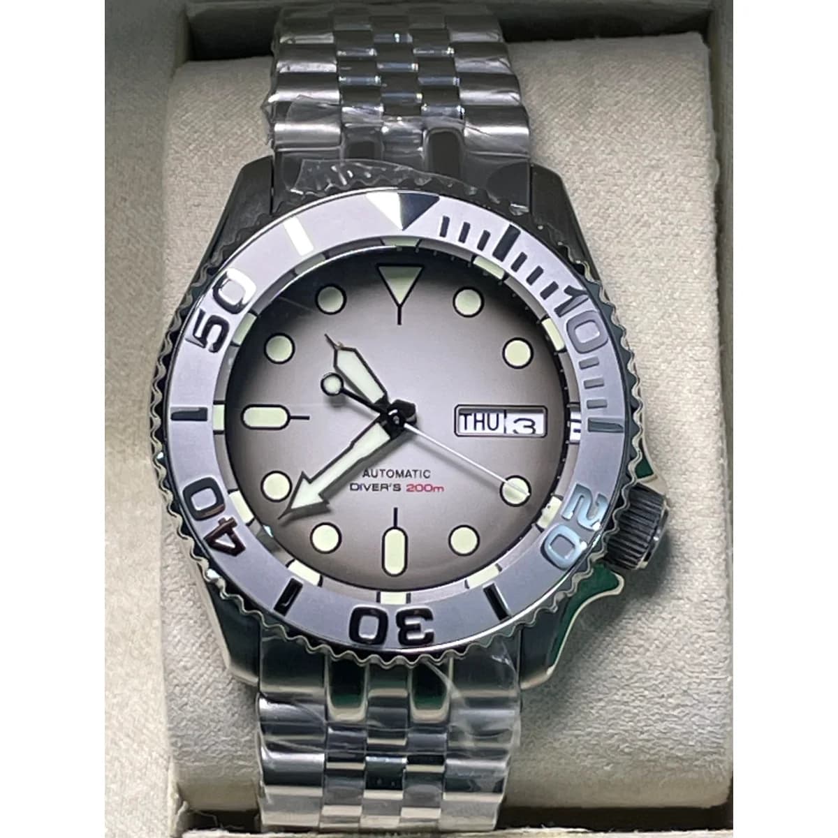 Men's automatic diver watch 200M waterproof grey dial luminous