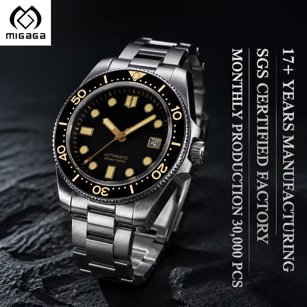 Retro diver mechanical watch 44mm automatic wristwatch 300m, detail picture
