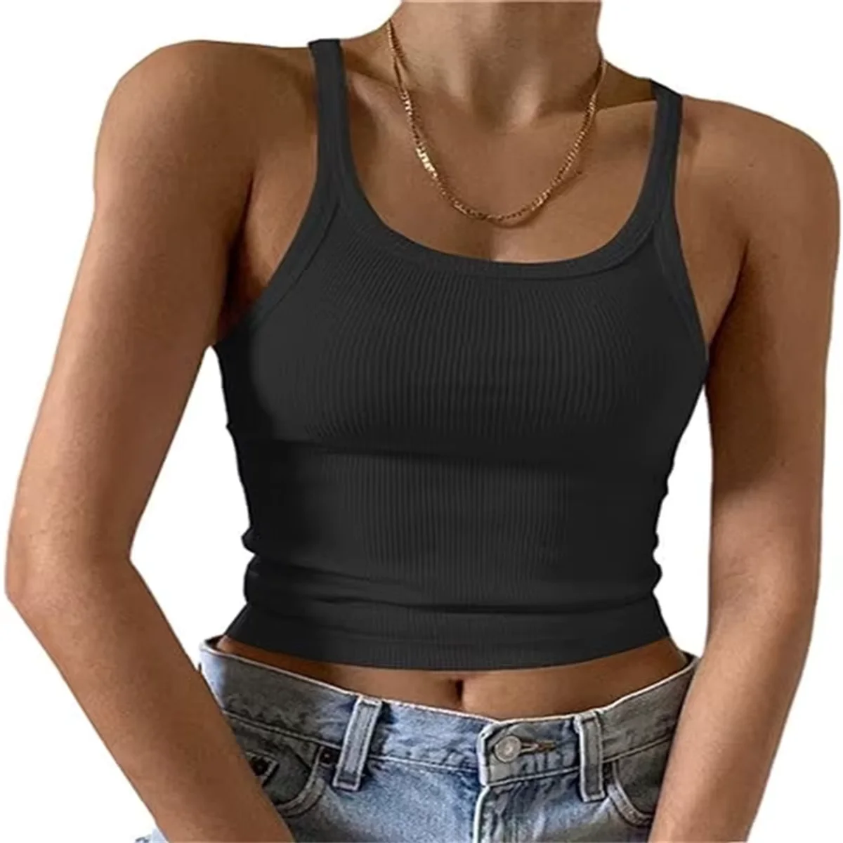 Women's stretch workout tank top breathable gym fitness ribbed crop