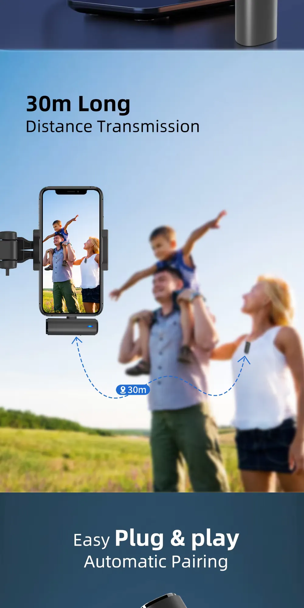 Long range Bluetooth lavalier microphone wireless clip-on mic, detail picture
