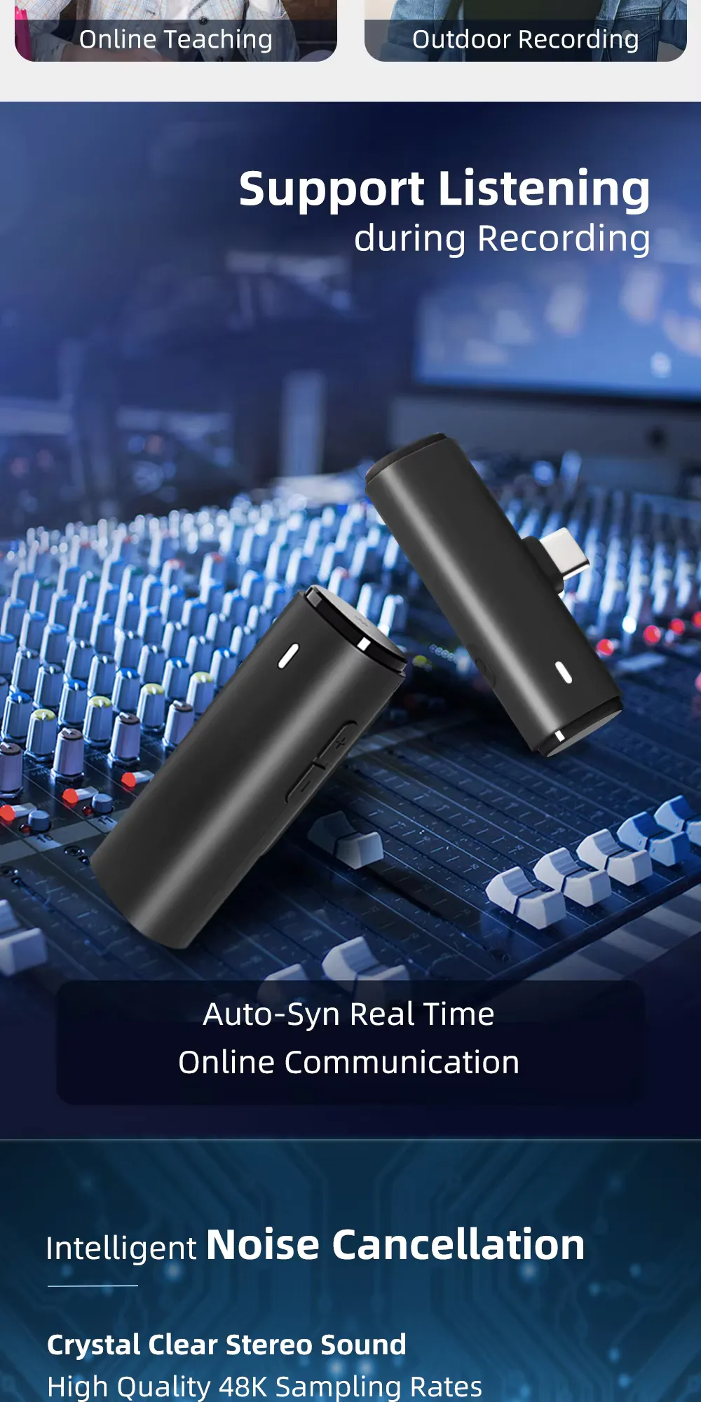 Long range Bluetooth lavalier microphone wireless clip-on mic, detail picture