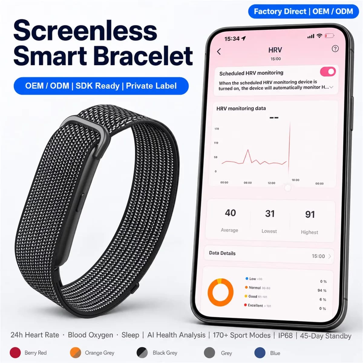 Smart bracelet SDK DS500 BT5.2 heart rate SpO2 sleep sports fitness