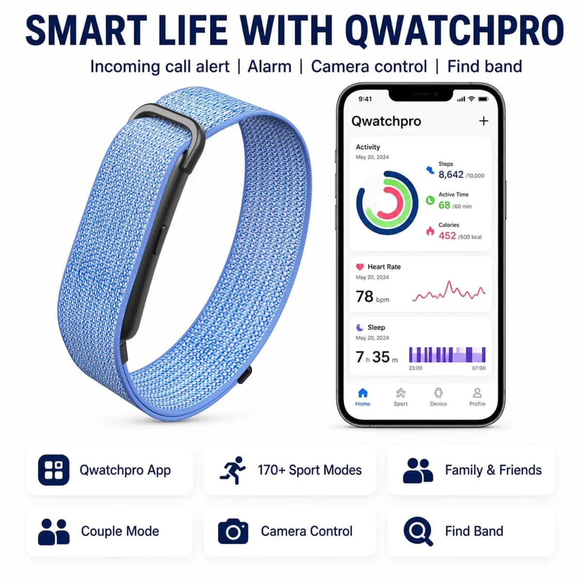 Smart bracelet SDK DS500 BT5.2 heart rate SpO2 sleep sports fitness, detail picture