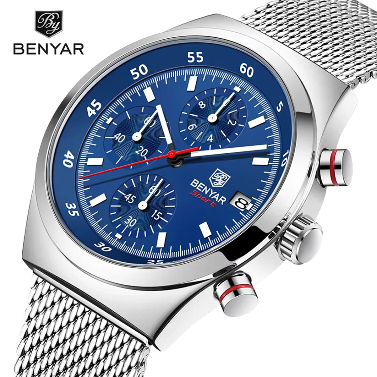 Benyar men's chronograph quartz watch cartoon antique blue dial alloy