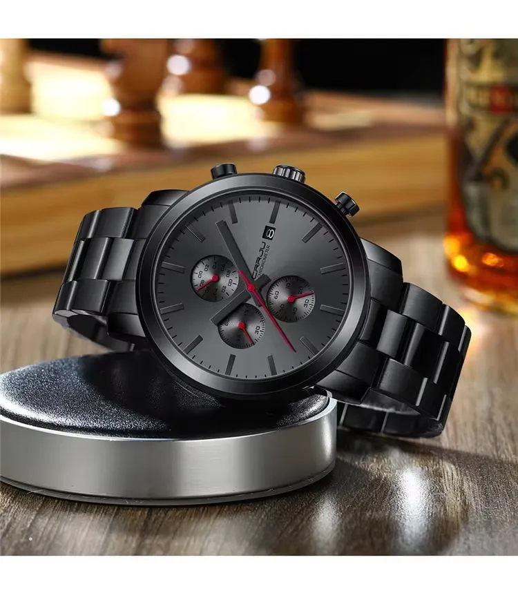 Men's timing watch with stainless steel strap and quartz watch, detail picture