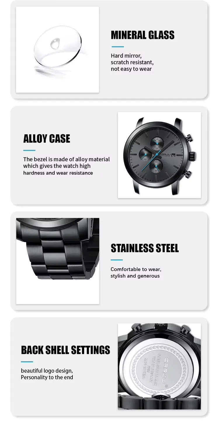 Men's timing watch with stainless steel strap and quartz watch, detail picture