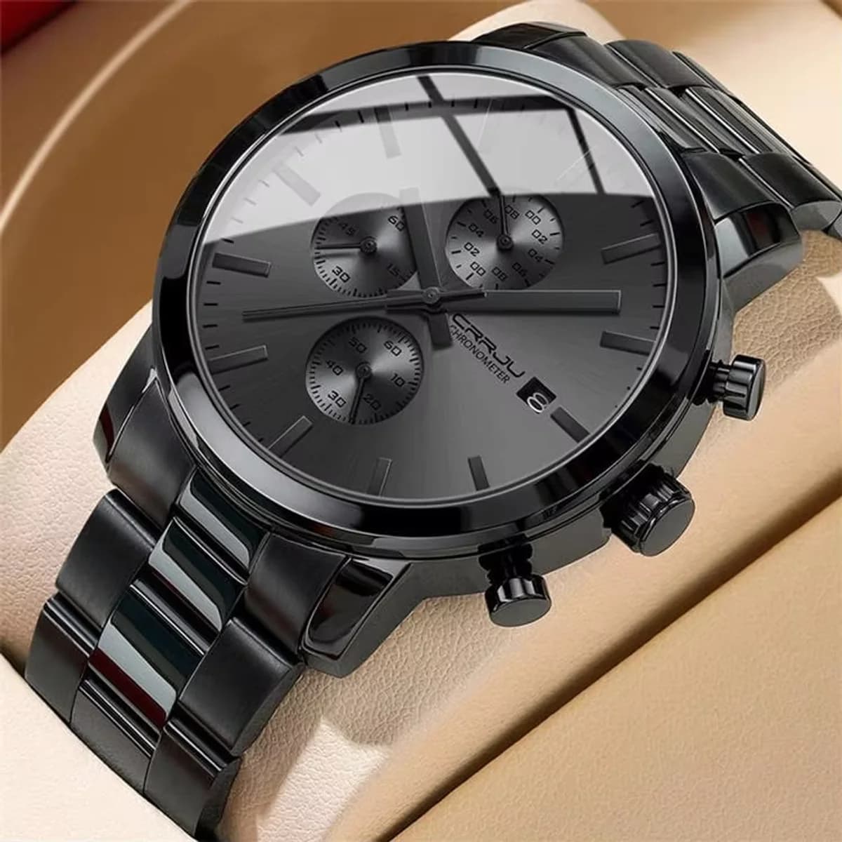 Men's timing watch with stainless steel strap and quartz watch