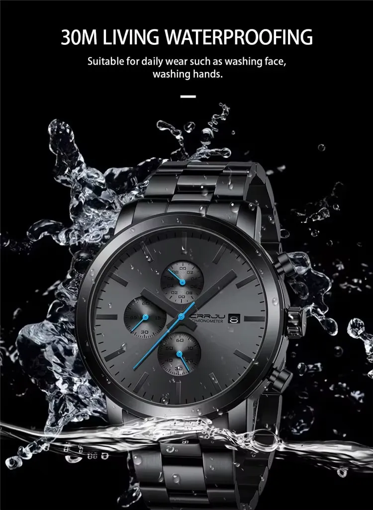 Men's timing watch with stainless steel strap and quartz watch, detail picture