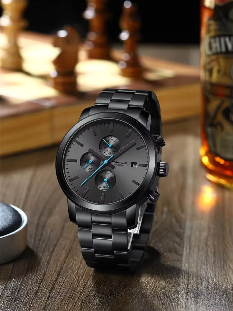 Men's timing watch with stainless steel strap and quartz watch, detail picture