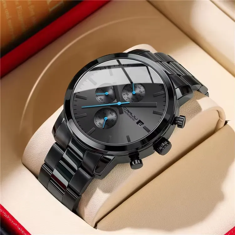 Men's timing watch with stainless steel strap and quartz watch, detail picture