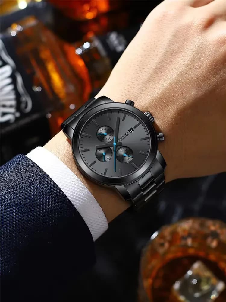 Men's timing watch with stainless steel strap and quartz watch, detail picture