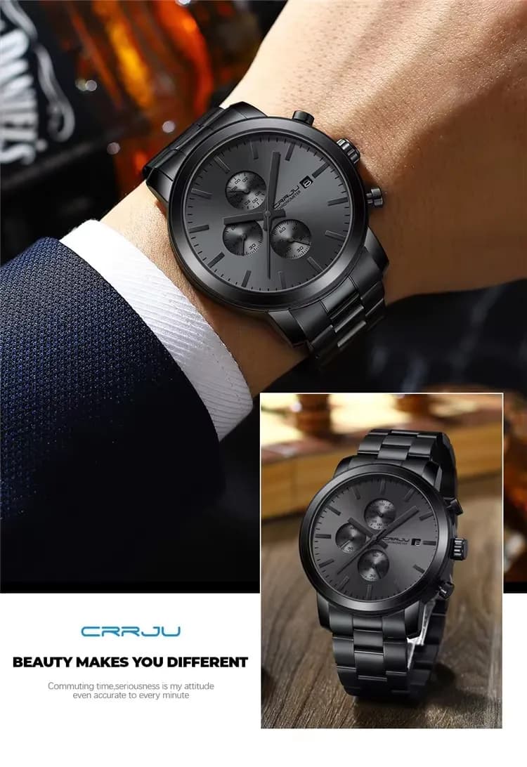Men's timing watch with stainless steel strap and quartz watch, detail picture