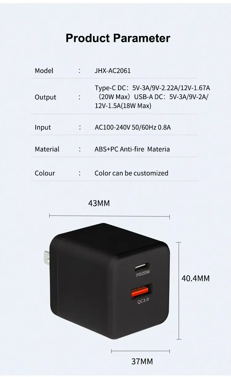 20W charger AU dual usb PD+QC3.0 wall charger USB C PD charger, detail picture