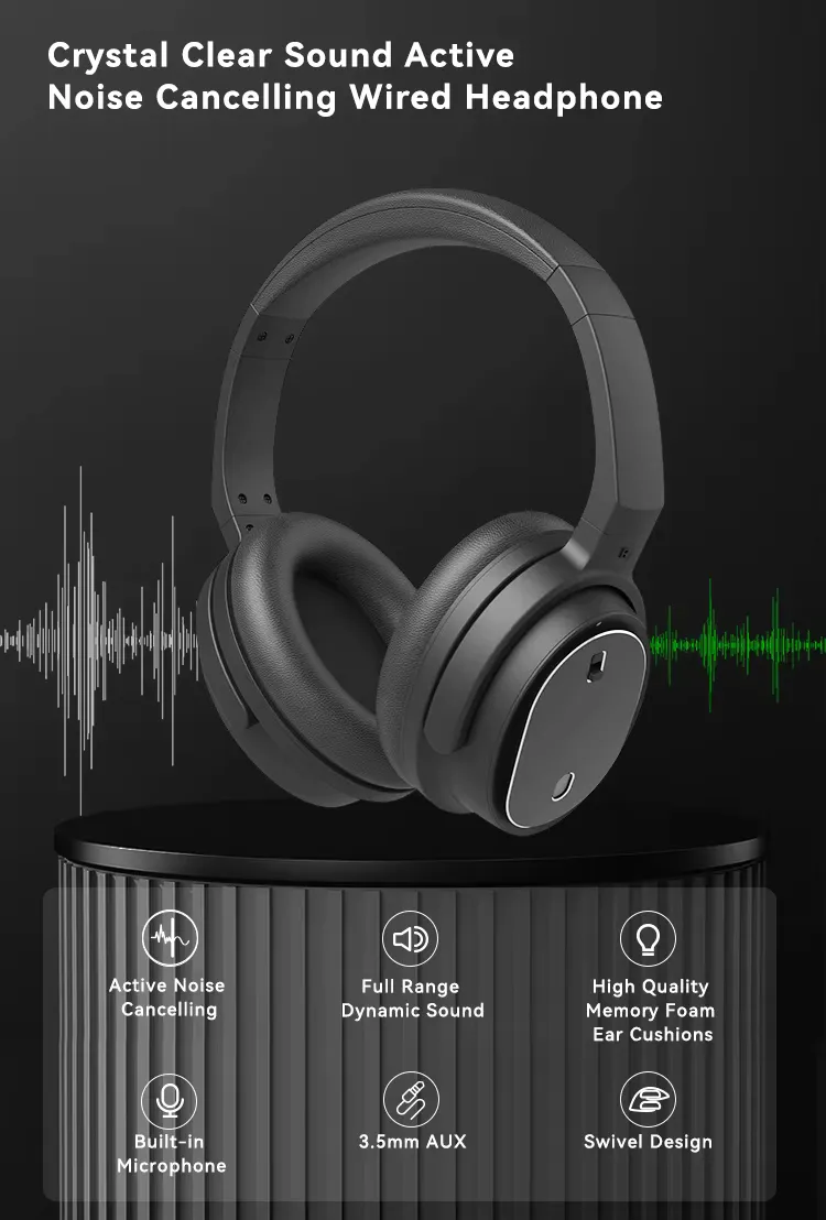 ANC over ear headphones 20dB active noise cancelling wireless headset, detail picture