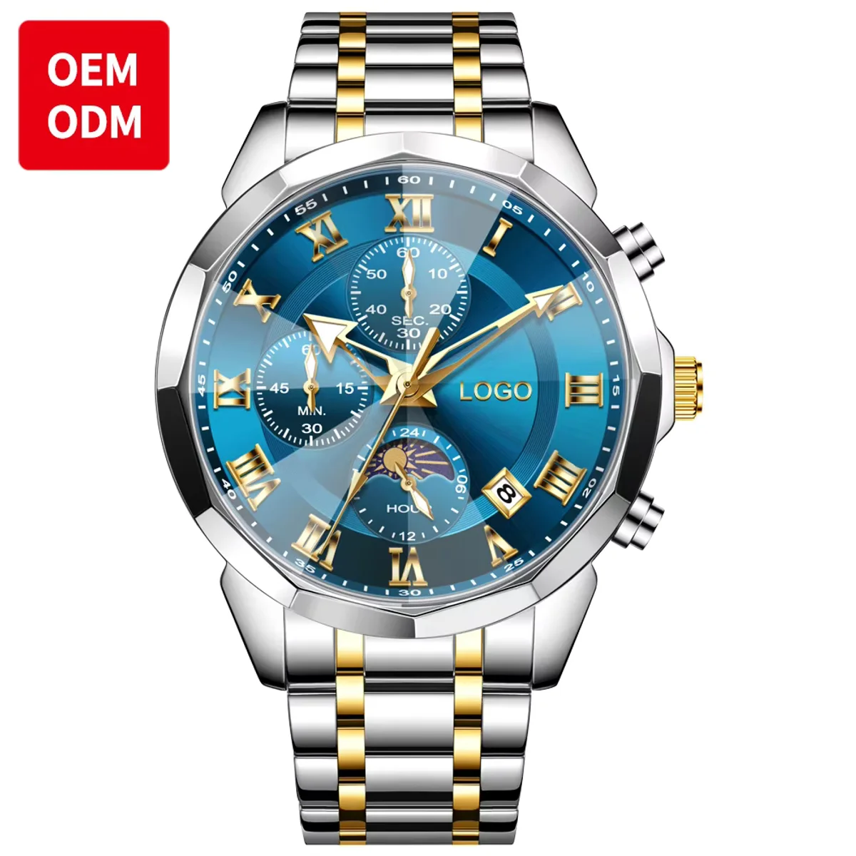 Casual chronograph watches watch men calendar moon phase waterproof
