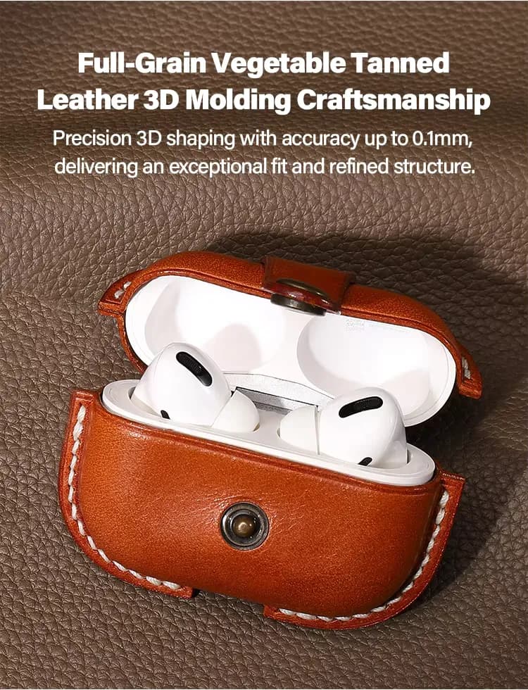 Handmade leather bag shape earphone case with snap button, detail picture