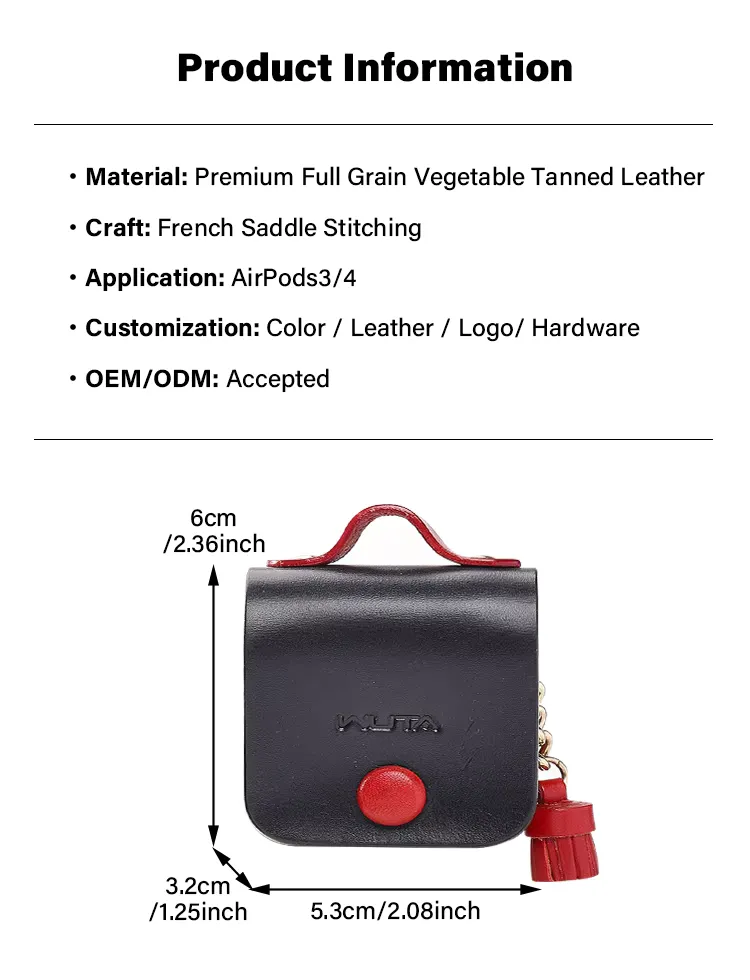 Handmade leather bag shape earphone case with snap button, detail picture