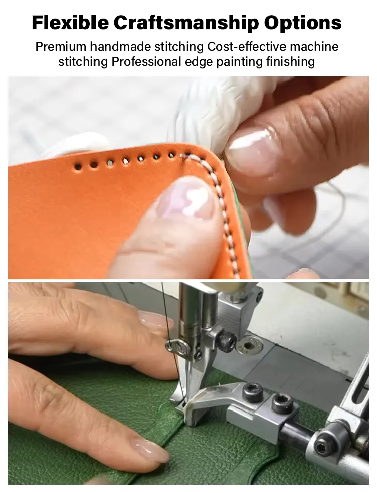 Handmade leather bag shape earphone case with snap button, detail picture