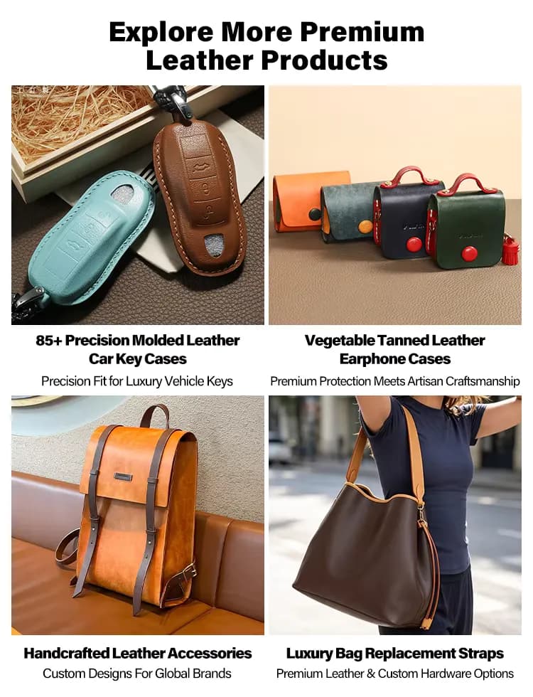 Handmade leather bag shape earphone case with snap button, detail picture