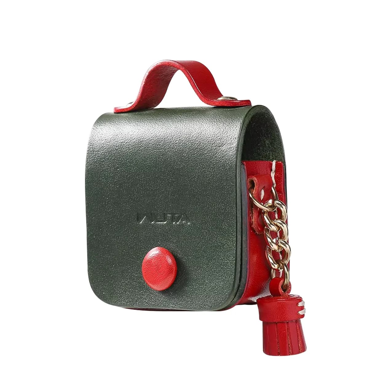 Handmade leather bag shape earphone case with snap button