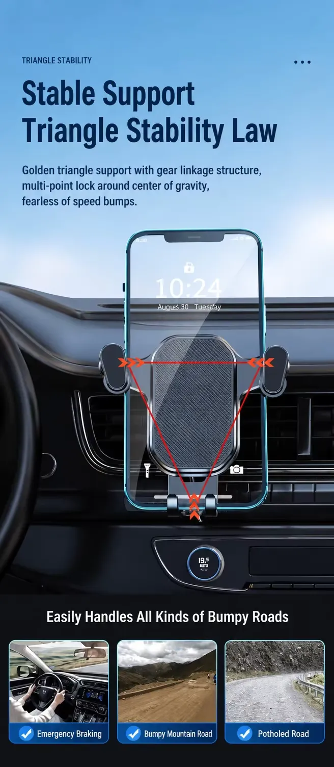Anti slip gravity car phone holder 360 rotation air vent hook mount, detail picture