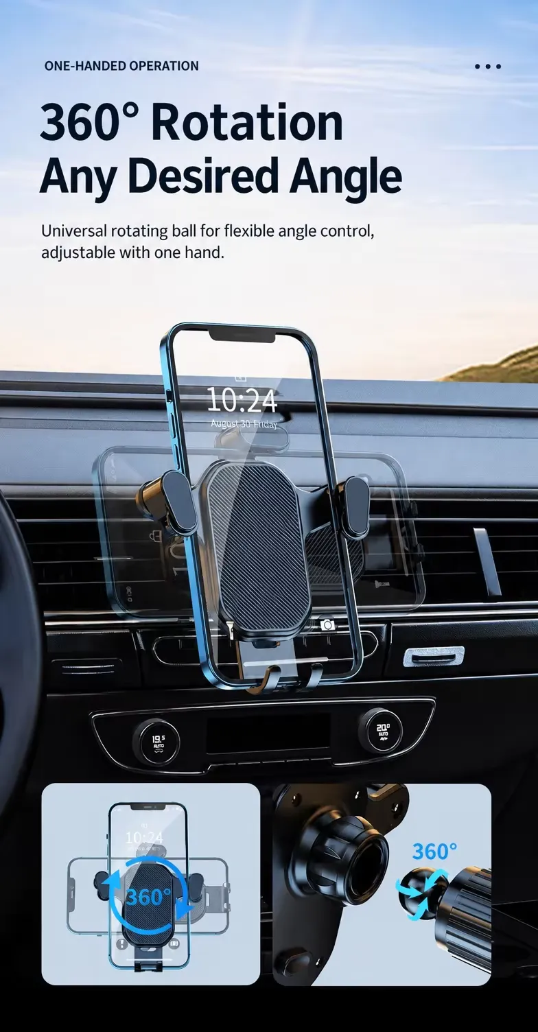 Anti slip gravity car phone holder 360 rotation air vent hook mount, detail picture